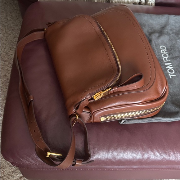 Tom Ford Rich Brown Leather Crossbody Jennifer Anniston - Picture 3 of 7